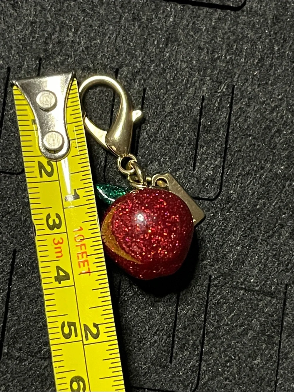 Coach Red Glitter Apple Charm with Green Leaf & Gold Hardware Key Clip
